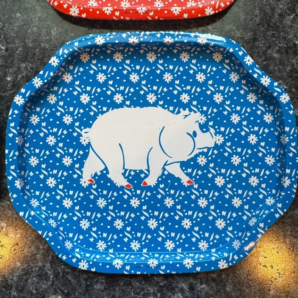 Vintage Farmhouse Animal Tin Trays Set of 4 Duck Cow Chicken Pig Cottagecore